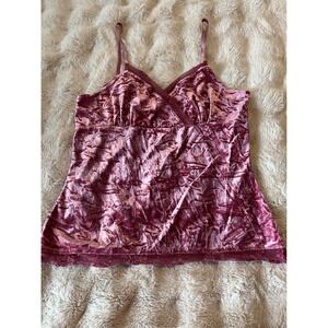 Y2k Crushed Velvet Lace Fairy Cami Tank Top Size XL Pink Spaghetti Strap